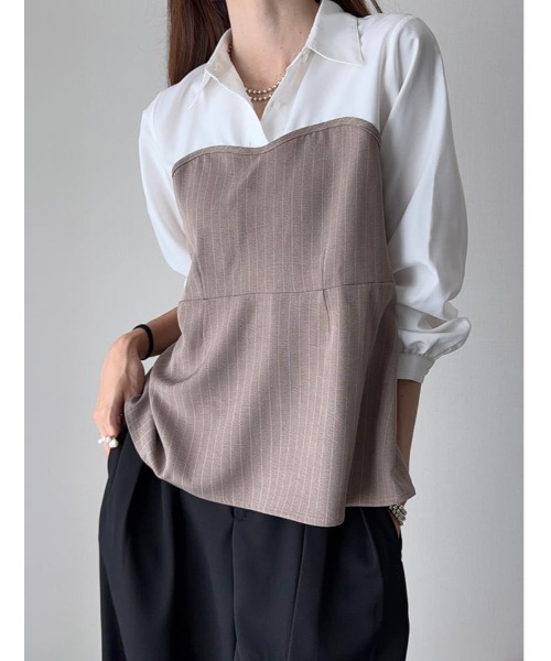fifth(フィフス)の「【cestmignon_mauセレクト】ペプラムドッキングブラウス(シャツ/ブラウス・レディース・チャコールグレー/ベージュ・M)」の1枚目の写真
