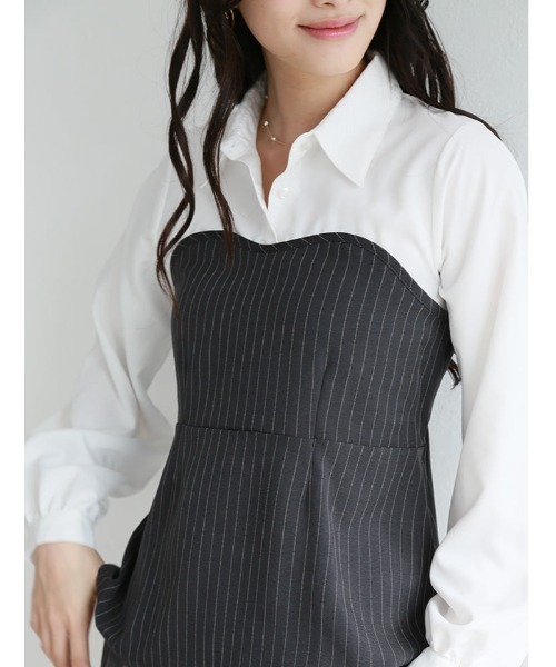fifth(フィフス)の「【cestmignon_mauセレクト】ペプラムドッキングブラウス(シャツ/ブラウス・レディース・チャコールグレー/ベージュ・M)」の2枚目の写真