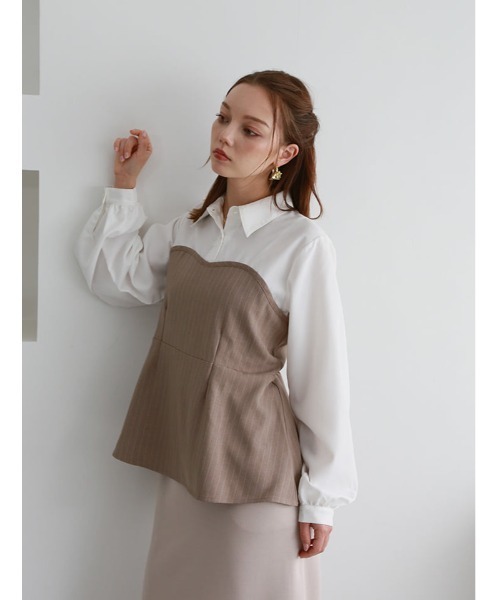 fifth(フィフス)の「【cestmignon_mauセレクト】ペプラムドッキングブラウス(シャツ/ブラウス・レディース・チャコールグレー/ベージュ・M)」の12枚目の写真