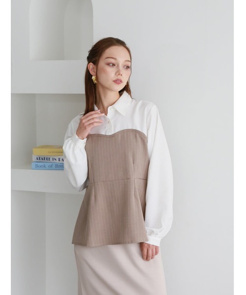 fifth(フィフス)の「【cestmignon_mauセレクト】ペプラムドッキングブラウス(シャツ/ブラウス・レディース・チャコールグレー/ベージュ・M)」の9枚目の写真
