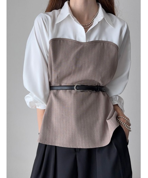 fifth(フィフス)の「【cestmignon_mauセレクト】ペプラムドッキングブラウス(シャツ/ブラウス・レディース・チャコールグレー/ベージュ・M)」の4枚目の写真