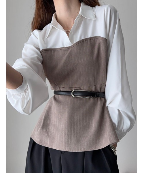 fifth(フィフス)の「【cestmignon_mauセレクト】ペプラムドッキングブラウス(シャツ/ブラウス・レディース・チャコールグレー/ベージュ・M)」の5枚目の写真