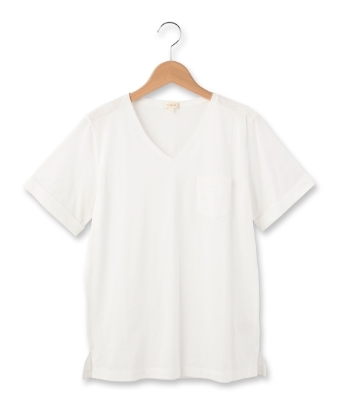 HusHusH（ハッシュアッシュ）の「Vネックコットンプルオーバー（Tシャツ/カットソー・レディース・ブルー/ブルー系1/ホワイト/グリーン・02/03）」の2枚目の写真