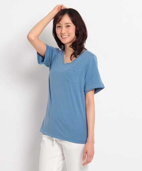 HusHusH（ハッシュアッシュ）の「Vネックコットンプルオーバー（Tシャツ/カットソー・レディース・ブルー/ブルー系1/ホワイト/グリーン・02/03）」の11枚目の写真