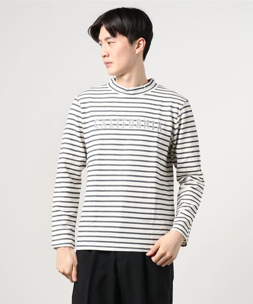 Uncut Bound（アンカットバウンド）の「PROSPECTIVE(プロスフェクティブ)        ボーダーモックネック（Tシャツ/カットソー・メンズ・ベージュ/ネイビー・LARGE/MEDIUM）」の2枚目の写真