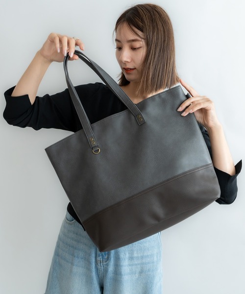 Rename（リネーム）の「Rename スクエア ビッグ トートバッグ A4収納可能（トートバッグ・メンズ・ブラック系その他/ブラウン系その他2/ターコイズブルー/モカ/ネイビー/ブルー系その他/ブラック/ブラウン系その他/ブルー系その他2/ブラウン/モスグリーン/キャメル/ダークブラウン/カーキ/グリーン系その他/グレー系その他/グレー系その他2/ブルー系その他3/ブルー系その他4/グレー/トリコロール/ブラック×ホワイト/グレイッシュベージュ/ブラウン系その他3/ベージュ×ブラック/ブラック×グレー/グレー系その他3・FREE）」の8枚目の写真