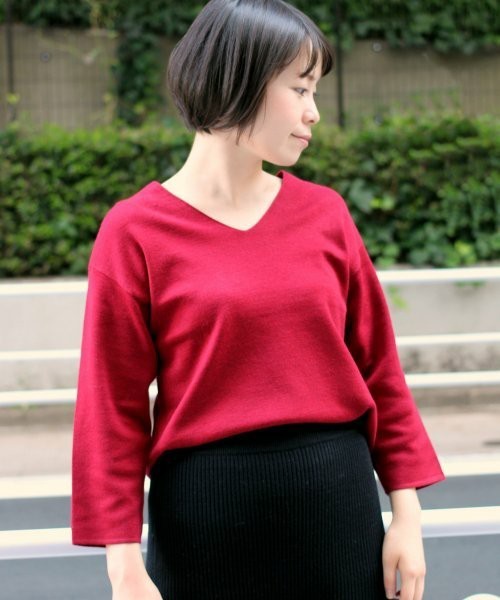 ivory court(アイボリーコート)の「Vネックミラノプルオーバー(マシンウオッシュ可)◆(ニット/セーター・レディース・ブラック/グレー/ホワイト/ブラウン/ボルドー・FREE)」の5枚目の写真