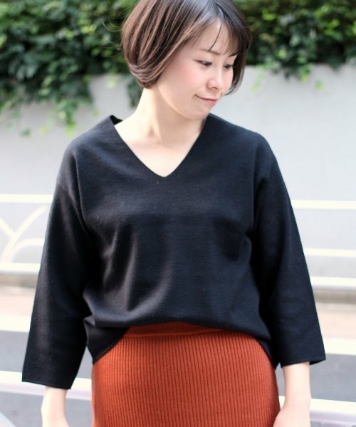ivory court(アイボリーコート)の「Vネックミラノプルオーバー(マシンウオッシュ可)◆(ニット/セーター・レディース・ブラック/グレー/ホワイト/ブラウン/ボルドー・FREE)」の3枚目の写真