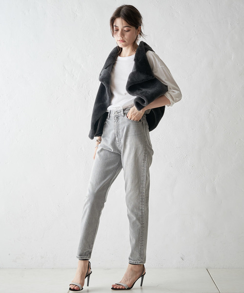 Whim Gazette（ウィムガゼット） フード付きグレーのロングベスト Whim