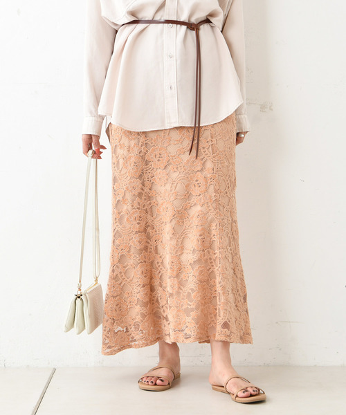 DouDou(ドゥドゥ)の「起毛レースマーメイドスカート(スカート・レディース・アイボリー/ブラウン/ブルー・FREE)」の3枚目の写真