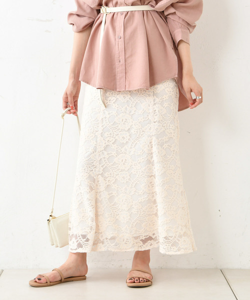 DouDou(ドゥドゥ)の「起毛レースマーメイドスカート(スカート・レディース・アイボリー/ブラウン/ブルー・FREE)」の7枚目の写真