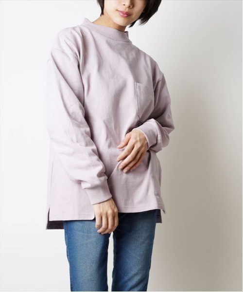 おしゃれスタ(オシャレスタ)の「ビッグシルエットモックネックTシャツ(IR) オーバーサイズ メンズ レディース(Tシャツ/カットソー・レディース・ホワイト/ブラック/ベージュ/パープル/サンドベージュ/サックスブルー/パープル系その他/グリーン/チャコールグレー・M/L/XL)」の9枚目の写真