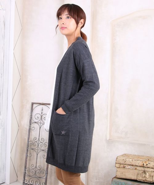 sabstreet my standard(サブストリートマイスタンダード)の「『CHARLI(チャーリー)』星刺繍入りウォッシャブルロングニットカーディガン【大きいサイズ対応】【9号(M)~19号(5L)】(カーディガン/ボレロ・レディース・ネイビー/レッド系その他/ブラック・19号/15号/9号)」の9枚目の写真