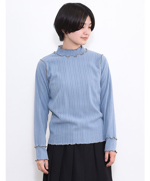 POU DOU DOU（プードゥドゥ）の「起毛テレコメロー トップス（Tシャツ/カットソー・レディース・ブラック/ライトベージュ/ブラウン/グリーン/ブルー・3）」の5枚目の写真