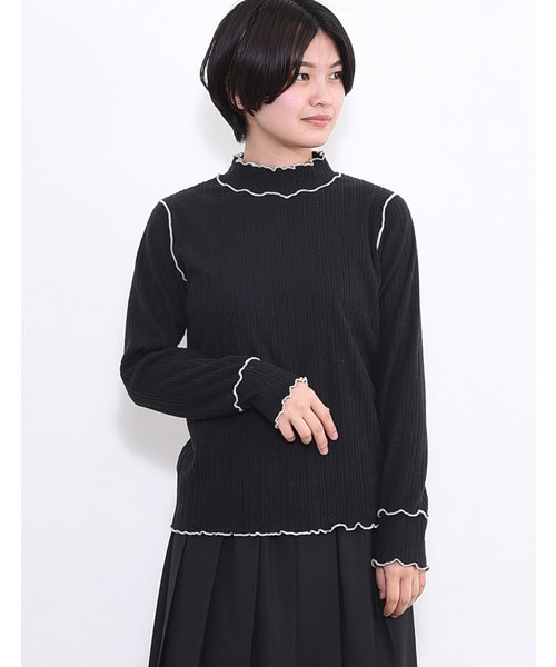 POU DOU DOU（プードゥドゥ）の「起毛テレコメロー トップス（Tシャツ/カットソー・レディース・ブラック/ライトベージュ/ブラウン/グリーン/ブルー・3）」の18枚目の写真