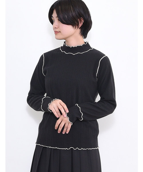 POU DOU DOU（プードゥドゥ）の「起毛テレコメロー トップス（Tシャツ/カットソー・レディース・ブラック/ライトベージュ/ブラウン/グリーン/ブルー・3）」の22枚目の写真