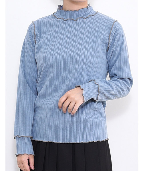 POU DOU DOU（プードゥドゥ）の「起毛テレコメロー トップス（Tシャツ/カットソー・レディース・ブラック/ライトベージュ/ブラウン/グリーン/ブルー・3）」の14枚目の写真