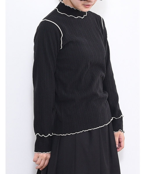 POU DOU DOU（プードゥドゥ）の「起毛テレコメロー トップス（Tシャツ/カットソー・レディース・ブラック/ライトベージュ/ブラウン/グリーン/ブルー・3）」の7枚目の写真