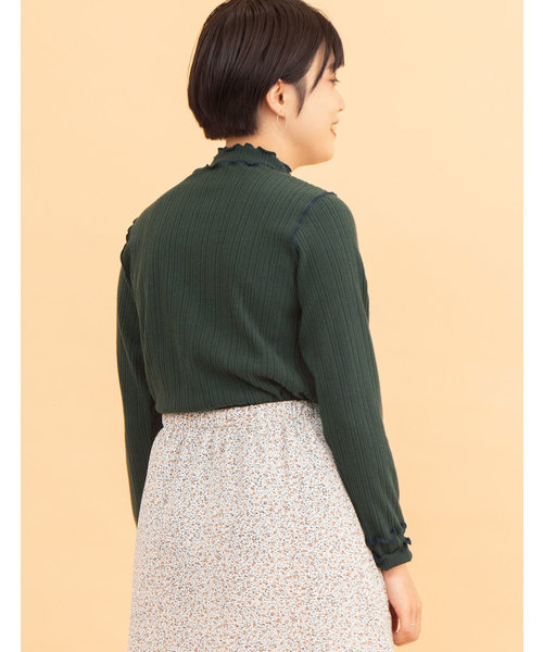 POU DOU DOU（プードゥドゥ）の「起毛テレコメロー トップス（Tシャツ/カットソー・レディース・ブラック/ライトベージュ/ブラウン/グリーン/ブルー・3）」の11枚目の写真