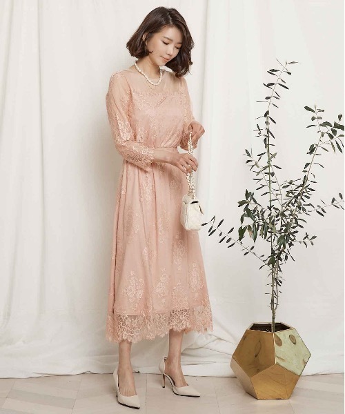 miniyu(ミニュウ)の「総レースチュールワンピース(ワンピース・レディース・ピンク/ブラック/ベージュ/ミント・FREE)」の4枚目の写真