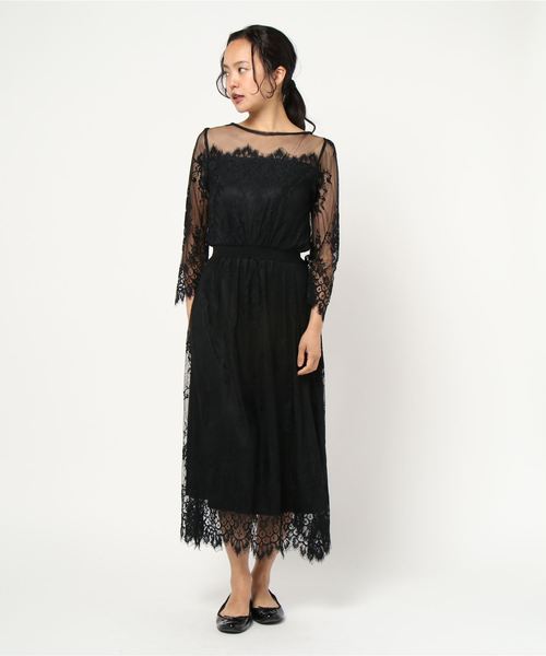 miniyu(ミニュウ)の「総レースチュールワンピース(ワンピース・レディース・ピンク/ブラック/ベージュ/ミント・FREE)」の7枚目の写真