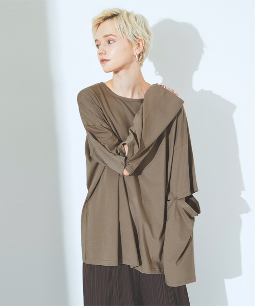 titivate（ティティベイト）の「ﾏﾙﾁwayﾌﾟﾙｵｰﾊﾞｰ（Tシャツ/カットソー・レディース・ホワイト/ブラック/モカ・FREE）」の3枚目の写真