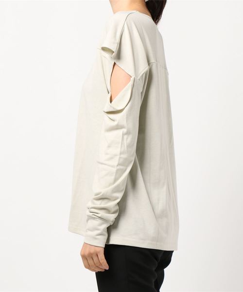 KOBE LETTUCE（コウベレタス）の「スリット2WayロングTシャツ（Tシャツ/カットソー・レディース・モカ/ホワイト系その他/グレー系その他・FREE）」の4枚目の写真