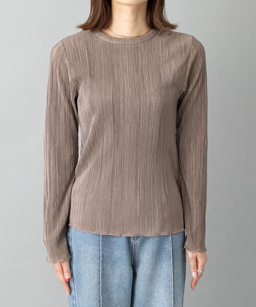 prose verse（プロズヴェール）の「《WEB限定》サテンプリーツ 長袖プルオーバー 袖メローリブブラウス ラウンドネック ミニプリーツブラウス（Tシャツ/カットソー・レディース・ブラック/カーキ/モカ/グレイッシュベージュ・ﾌﾘ-）」の16枚目の写真