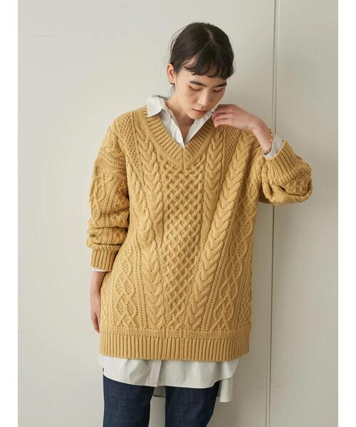 AMERICAN HOLIC（アメリカンホリック）の「チルデン斜めケーブルVネックニットチュニック  ＊〇（ニット/セーター・レディース・ベージュ/グレー/アイボリー/マルチ/ブラック・FREE）」の22枚目の写真