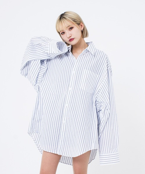 OY（オーワイ）の「『OY/オーワイ』OVERSIZE STRIPE SHIRT/オーバーサイズ ストライプ シャツ ボタンダウン（シャツ/ブラウス・メンズ・ホワイト/ブルー/ブラック・FREE）」の18枚目の写真