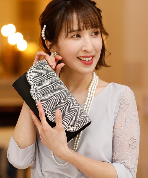 PourVous(プールヴー)の「パール ビーズ クラッチバッグ 結婚式 同窓会 オケージョン お呼ばれ パーティーバッグ(クラッチバッグ・レディース・シルバー/ベージュ/ブラック・FREE)」の16枚目の写真