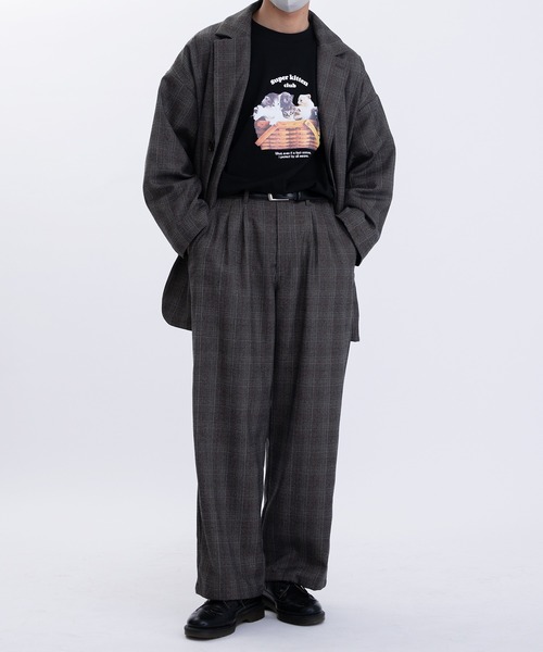 Perushu（ペルーシュ）の「ギザステッチチェックジャケット(セットアップ着用可)（テーラードジャケット・メンズ・チャコールグレー/オレンジ/ベージュ・MEDIUM/LARGE）」の4枚目の写真