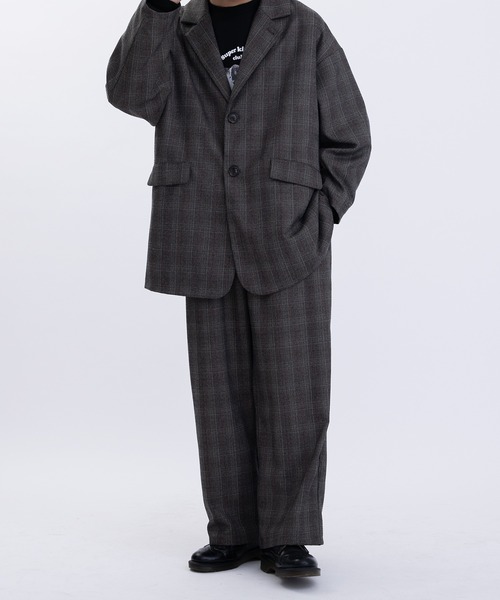 Perushu（ペルーシュ）の「ギザステッチチェックジャケット(セットアップ着用可)（テーラードジャケット・メンズ・チャコールグレー/オレンジ/ベージュ・MEDIUM/LARGE）」の15枚目の写真
