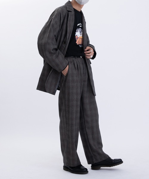 Perushu（ペルーシュ）の「ギザステッチチェックジャケット(セットアップ着用可)（テーラードジャケット・メンズ・チャコールグレー/オレンジ/ベージュ・MEDIUM/LARGE）」の10枚目の写真