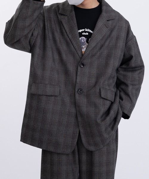 Perushu（ペルーシュ）の「ギザステッチチェックジャケット(セットアップ着用可)（テーラードジャケット・メンズ・チャコールグレー/オレンジ/ベージュ・MEDIUM/LARGE）」の16枚目の写真