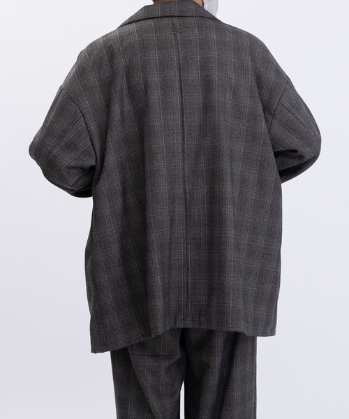 Perushu（ペルーシュ）の「ギザステッチチェックジャケット(セットアップ着用可)（テーラードジャケット・メンズ・チャコールグレー/オレンジ/ベージュ・MEDIUM/LARGE）」の5枚目の写真