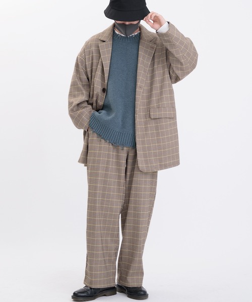 Perushu（ペルーシュ）の「ギザステッチチェックジャケット(セットアップ着用可)（テーラードジャケット・メンズ・チャコールグレー/オレンジ/ベージュ・MEDIUM/LARGE）」の17枚目の写真