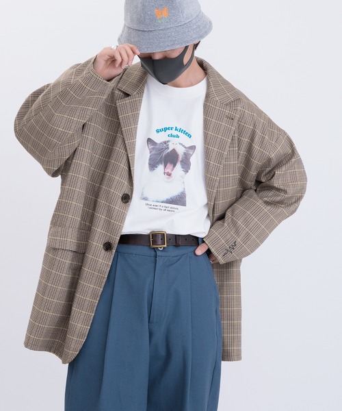 Perushu（ペルーシュ）の「ギザステッチチェックジャケット(セットアップ着用可)（テーラードジャケット・メンズ・チャコールグレー/オレンジ/ベージュ・MEDIUM/LARGE）」の7枚目の写真