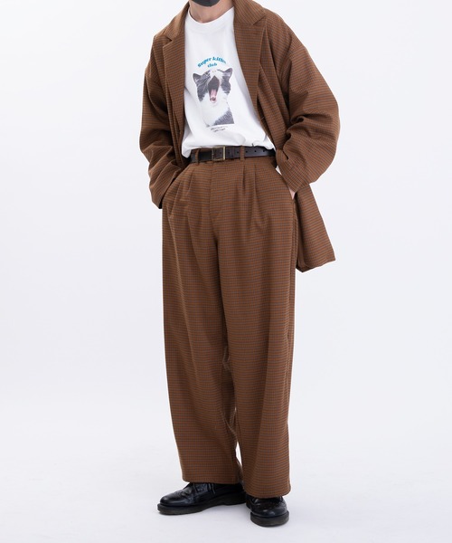 Perushu（ペルーシュ）の「ギザステッチチェックジャケット(セットアップ着用可)（テーラードジャケット・メンズ・チャコールグレー/オレンジ/ベージュ・MEDIUM/LARGE）」の13枚目の写真