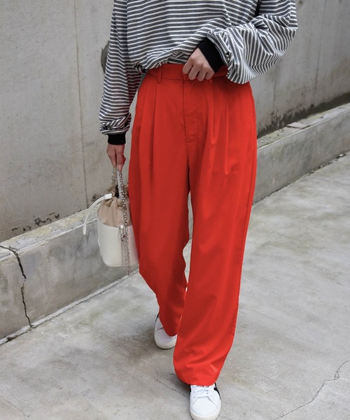 forksy.（フォルクシー）の「【forksy.】2タックカラースラックスパンツ（スラックス・レディース・ネイビー/オレンジ/レッド/グリーン/ライトベージュ/カーキ/ブラック/ベージュ/ブラウン/オレンジ系その他/ブルーグリーン・FREE）」の9枚目の写真