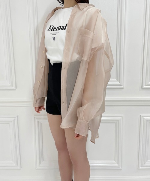 ANDGEEBEE(アンジービー)の「シアーシャツ(シャツ/ブラウス・レディース・ブラック/ベージュ・MEDIUM)」の13枚目の写真