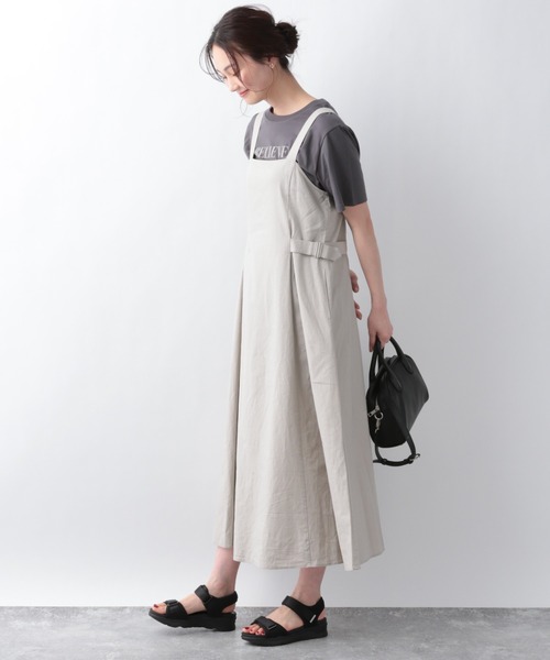 GLOBAL WORK（グローバルワーク）の「リネンコンSETUPワンピース【MATINEE LINE】/940059（ワンピース・レディース・グリーン系その他6/ダークブラウン/グレイッシュベージュ・FREE）」の2枚目の写真