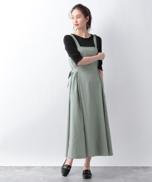 GLOBAL WORK（グローバルワーク）の「リネンコンSETUPワンピース【MATINEE LINE】/940059（ワンピース・レディース・グリーン系その他6/ダークブラウン/グレイッシュベージュ・FREE）」の3枚目の写真