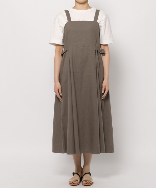 GLOBAL WORK（グローバルワーク）の「リネンコンSETUPワンピース【MATINEE LINE】/940059（ワンピース・レディース・グリーン系その他6/ダークブラウン/グレイッシュベージュ・FREE）」の4枚目の写真