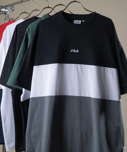 FILA（フィラ）の「【FILA/フィラ】オーバーサイズ ブランド ブロックロゴ刺繍 Tシャツ（Tシャツ/カットソー・メンズ・ブラック/レッド/グリーン/ブラック系その他/ホワイト・M/L/XL）」の4枚目の写真
