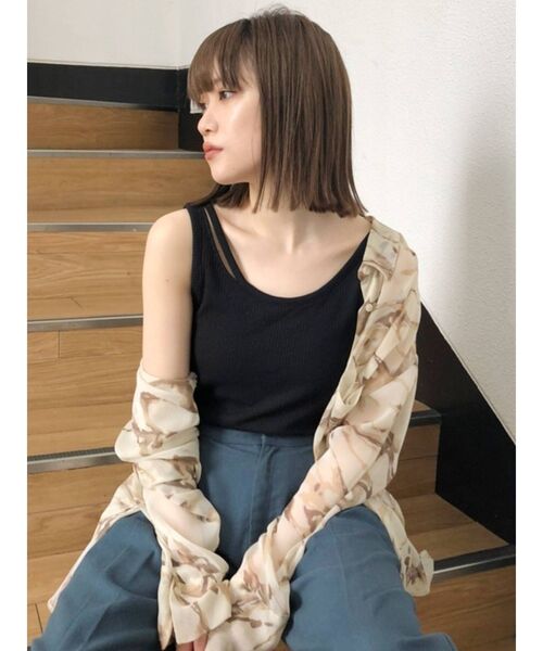 MURUA（ムルーア）の「ミリオンアイスパット入りスリットタンク（Tシャツ/カットソー・レディース・ホワイト/ブラック/カーキ・FREE）」の5枚目の写真