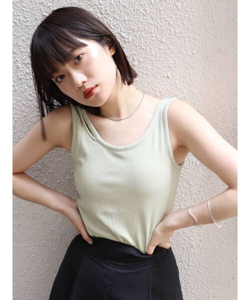 MURUA（ムルーア）の「ミリオンアイスパット入りスリットタンク（Tシャツ/カットソー・レディース・ホワイト/ブラック/カーキ・FREE）」の9枚目の写真