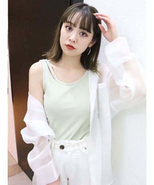 MURUA（ムルーア）の「ミリオンアイスパット入りスリットタンク（Tシャツ/カットソー・レディース・ホワイト/ブラック/カーキ・FREE）」の13枚目の写真