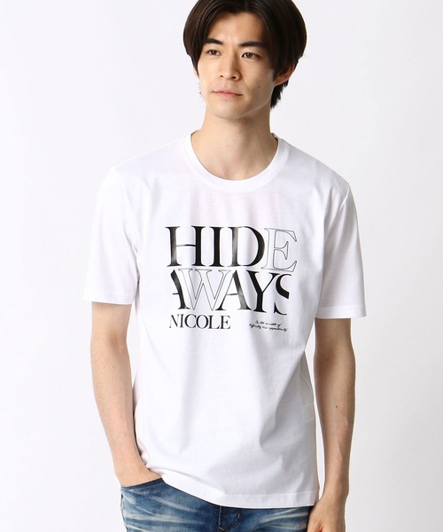 HIDEAWAYS NICOLE（ハイダウェイニコル）の「ダブルシルケットロゴプリントTシャツ（Tシャツ/カットソー・メンズ・ブラウン/ホワイト/ブラック/ネイビー・LARGE/MEDIUM/X-LARGE）」の5枚目の写真