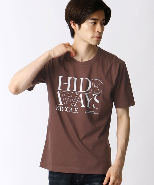 HIDEAWAYS NICOLE（ハイダウェイニコル）の「ダブルシルケットロゴプリントTシャツ（Tシャツ/カットソー・メンズ・ブラウン/ホワイト/ブラック/ネイビー・LARGE/MEDIUM/X-LARGE）」の6枚目の写真